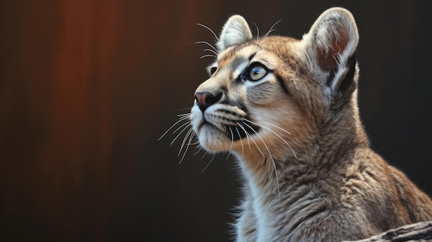 Gezichtportret van een roofdier bergleeuw cougar puma in de natuur wild op een donkere achtergrond