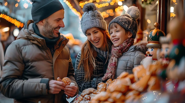 Gezinnen genieten van een traditionele kerstmarkt in Duitsland Naaste vakantie Creatieve achtergrond jpg