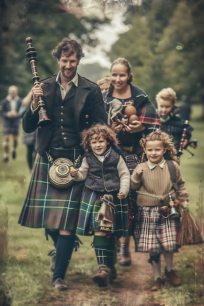 Foto gezinnen genieten van een traditionele paaseierrol in schotland naaste vakantie creatieve achtergrond jpg