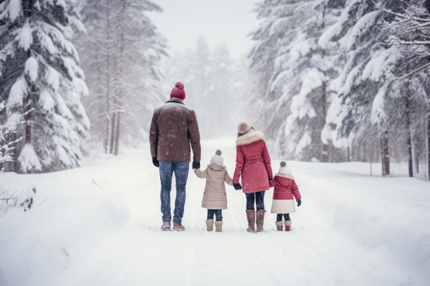 Gezinsleden genieten samen van de winter