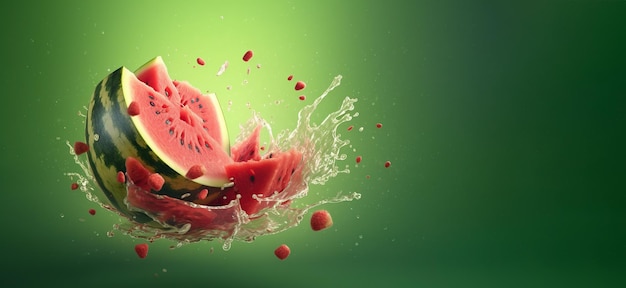 Gezond eten en drinken concept Art design met gesneden watermeloen Juice explosie Ai gegenereerd
