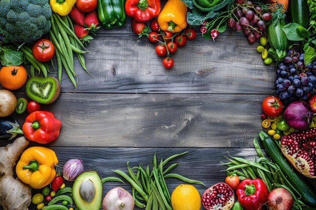 Gezond eten in het hart dieet kookconcept met vers fruit en groenten