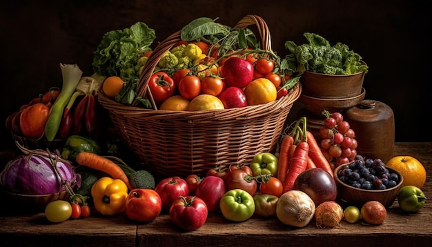 Gezond eten met verse biologische groenten en fruit gegenereerd door AI