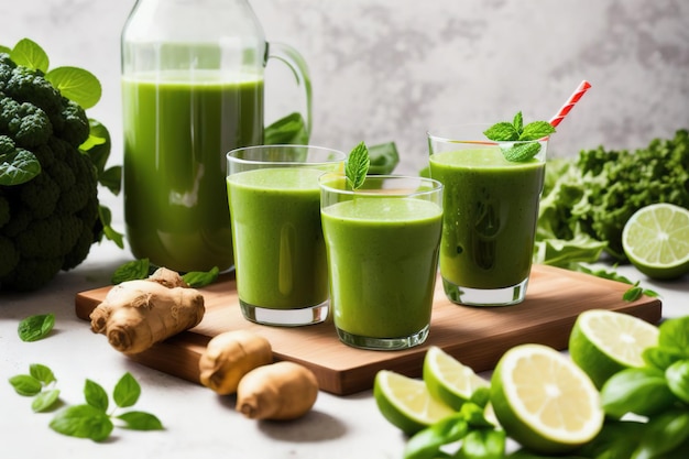 Gezond gezond voedsel van groene groenten en fruit in assortiment Groene verse veganist