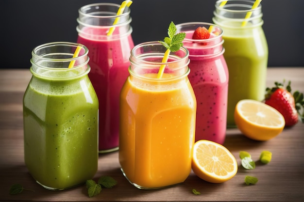Gezond gezond voedsel van groene groenten en fruit in assortiment Groene verse veganistische ingrediënten antioxidanten Generatieve AI