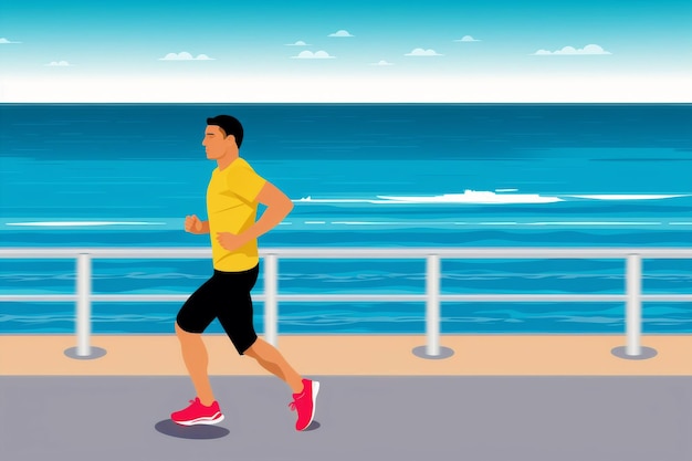 Gezond levensstijlconcept Fitness en sereniteit omarmen op het strand Generatieve AI