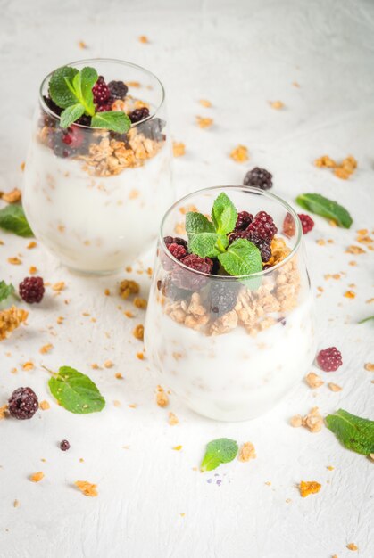 Gezond ontbijt met granola en bessen