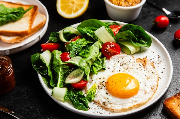 Gezond ontbijtplaatje met gebakken eiersalade en toast