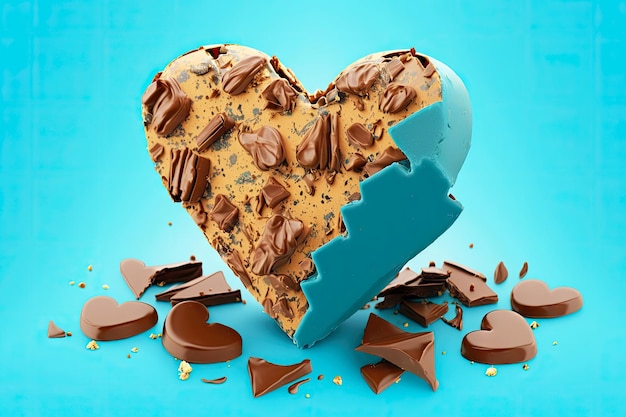 Gezond voedingssnack gezond chocoladehart met blauwe achtergrond gemaakt met generatieve ai