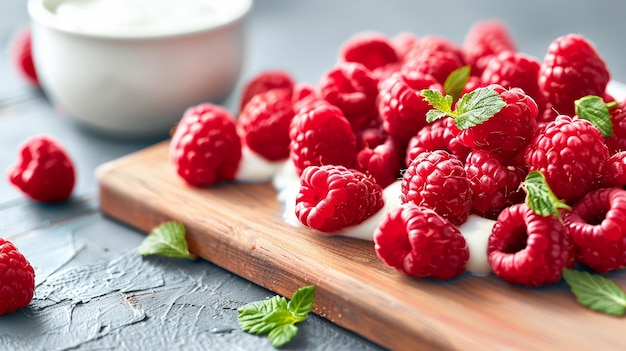 Foto gezond zomer dessert met frambozen en yoghurt