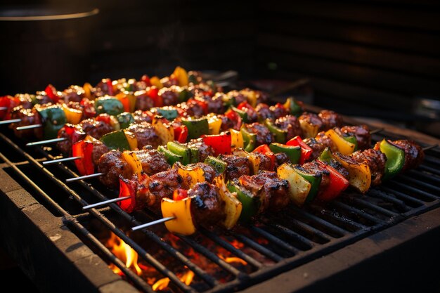 Gezonde barbecue met verschillende soorten vlees met groenten en saus