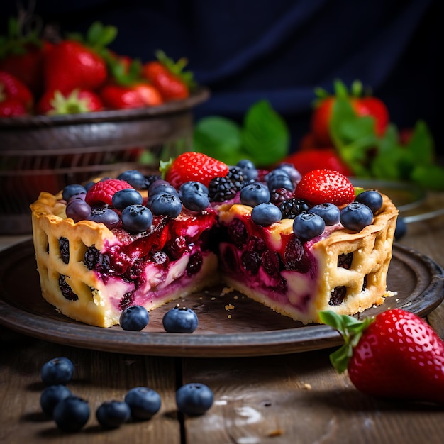 Gezonde en smakelijke aardbeien- en bosbessentaart