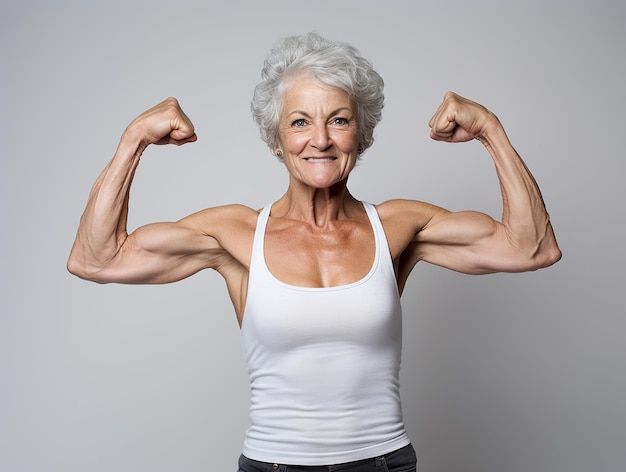 Gezonde fitness gespierde oude vrouw