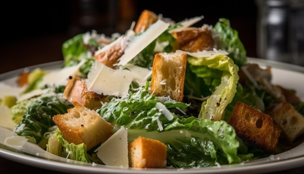 Gezonde gastronomische Caesarsalade klaar om versheid te eten, gegenereerd door AI