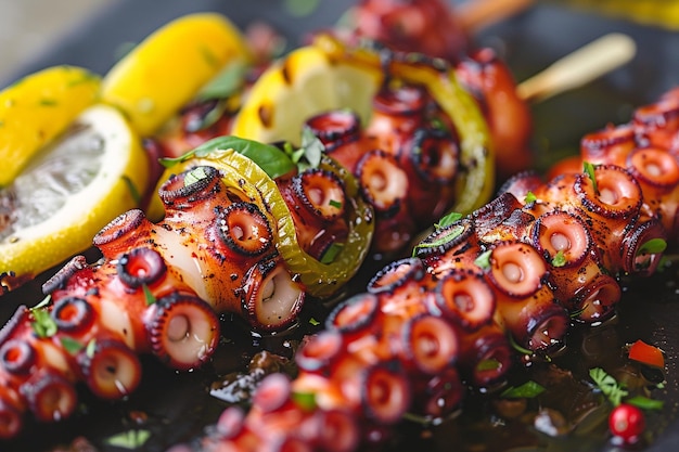 Gezonde gegrilde octopuskeuwen met mediterrane groenten