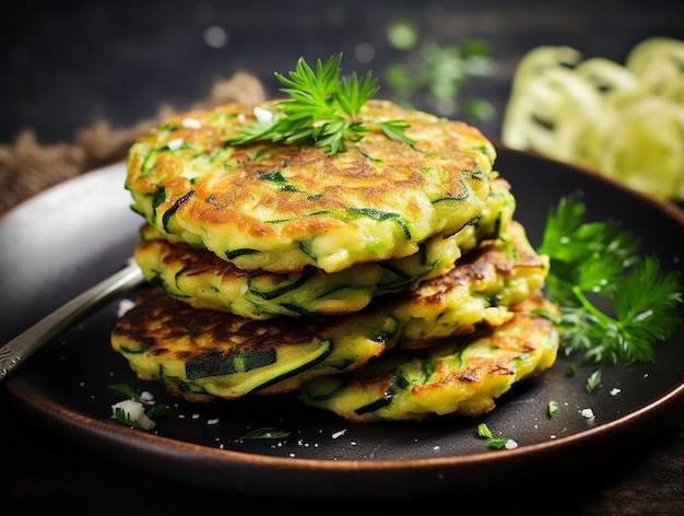 Gezonde gehaktballetjes met courgette en kruiden in een bord op tafel gegenereerd ai