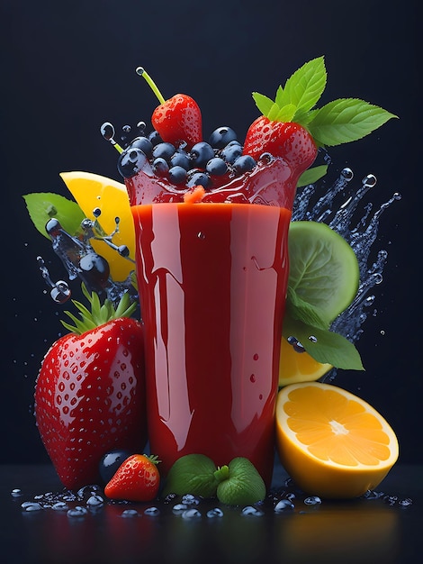 gezonde gemengde vruchten smoothie sap vers fruit gezonde sappige vitamine drank dieet of veganistisch voedsel idee