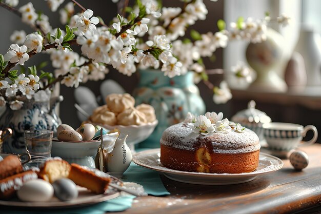 Gezonde genot Easter Fruit en taart feest op de eettafel