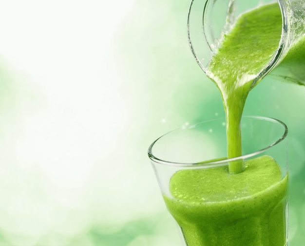 Gezonde groene smoothie gieten in glas