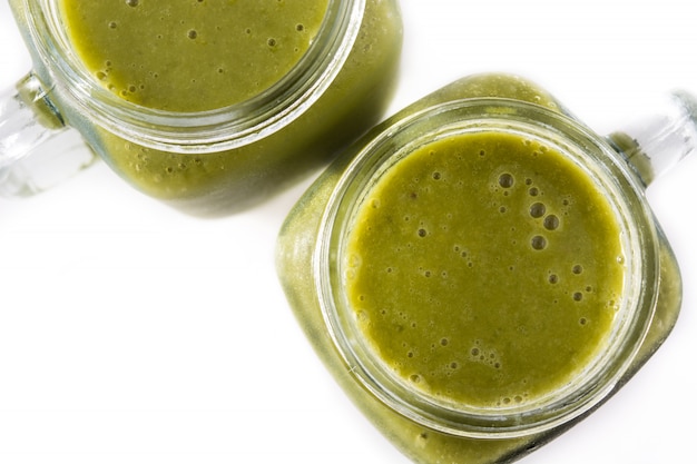 Gezonde groene smoothie in pot