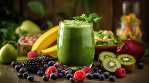 Gezonde groene smoothie met vers fruit en groenten _24xjpg