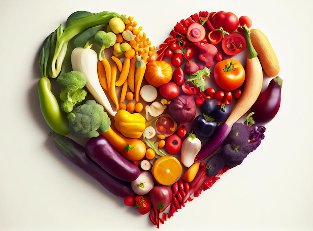 Foto gezonde groenten in de vorm van een hart op een witte achtergrond