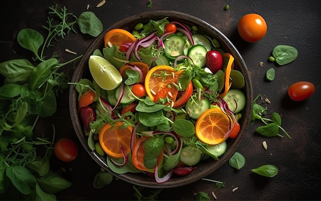 Gezonde groentesalade voor veganisten bovenaanzicht