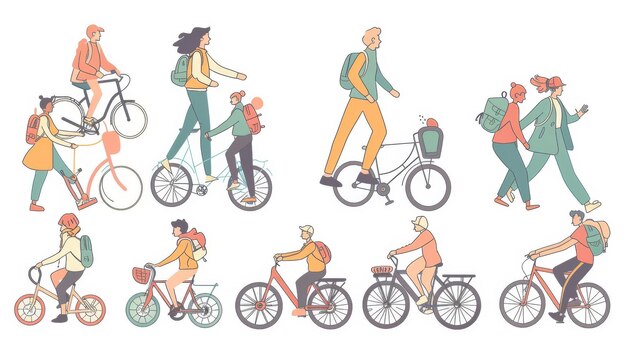 Gezonde levensstijl omvat joggen of fietsen Moderne illustratie met de hand getekend in een met de hand getrokken stijl