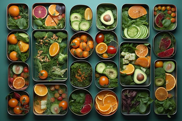 Foto gezonde lunchdozen boven zicht