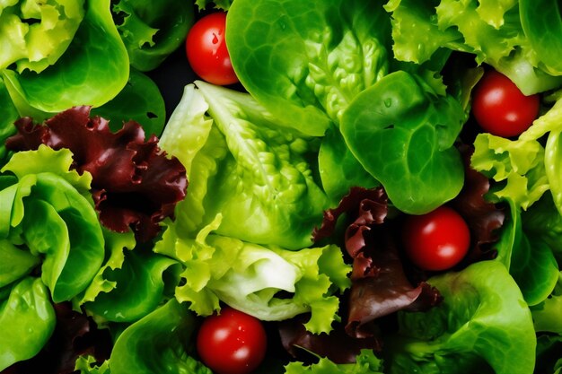 Gezonde salade groene donkere lunch groente dieet voedsel vegetarische achtergrond vers Generatieve AI