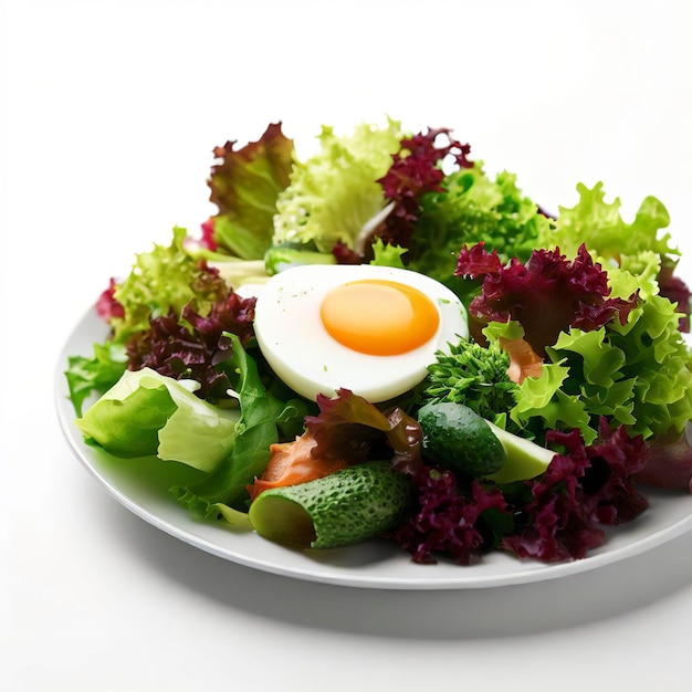Gezonde salade met ei op een plaat witte achtergrond