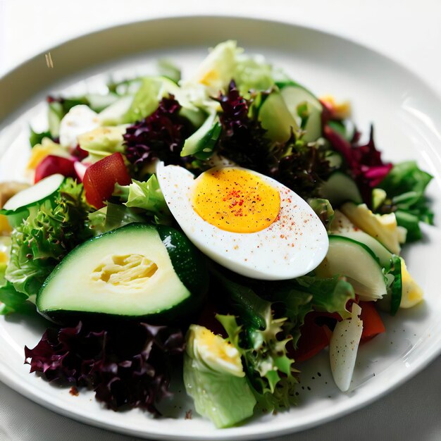 Gezonde salade met ei op een witte plaat