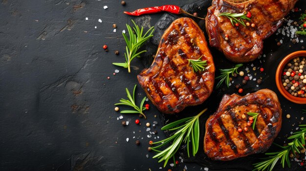 Gezonde varkensvleessteaks met specerijen vers van de grill