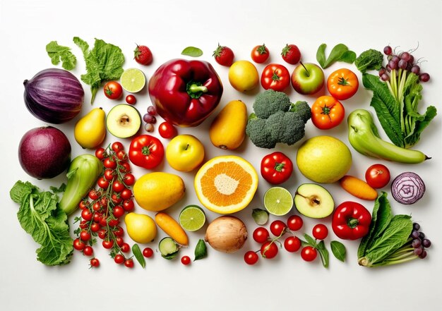 Gezonde voeding achtergrond Gezond veganistisch vegetarisch eten groenten en fruit op wit