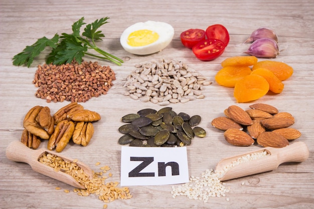 Gezonde voeding als bron natuurlijke zinkvezel en andere vitamines of mineralen