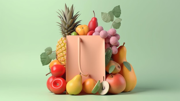 Gezonde voeding in een supermarkt papieren zak met groenten en fruit