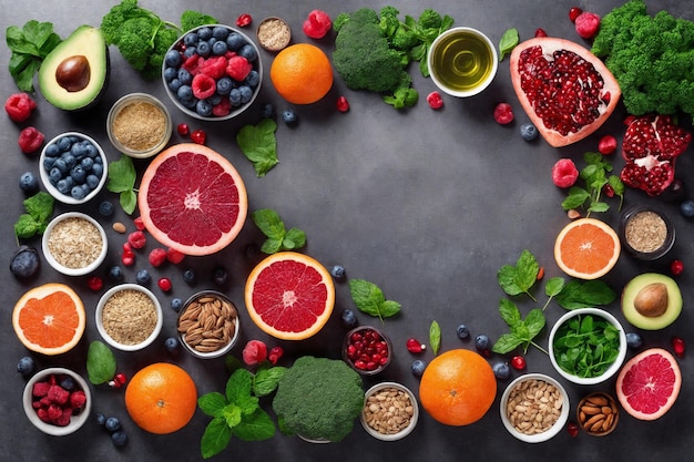 Gezonde voeding Schoon eten selectie Groenten fruit noten bessen en paddenstoelen peterselie specerijen