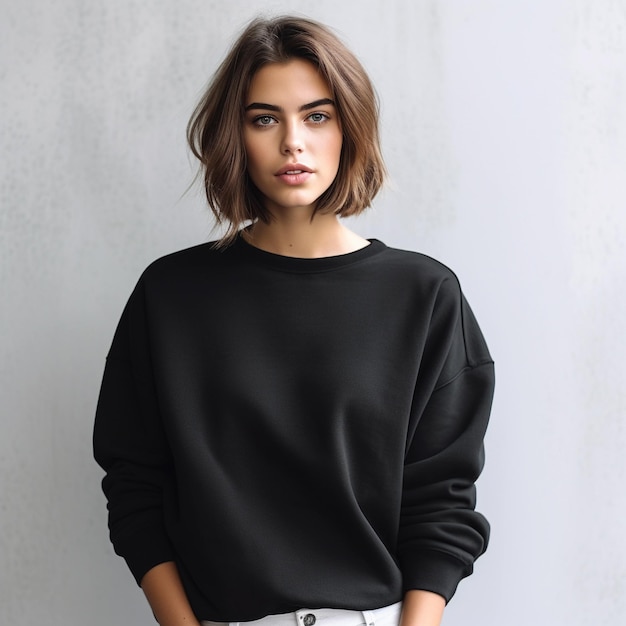 Foto gezonde vrouwen perfecte glimlach in sweatshirt mode mockup