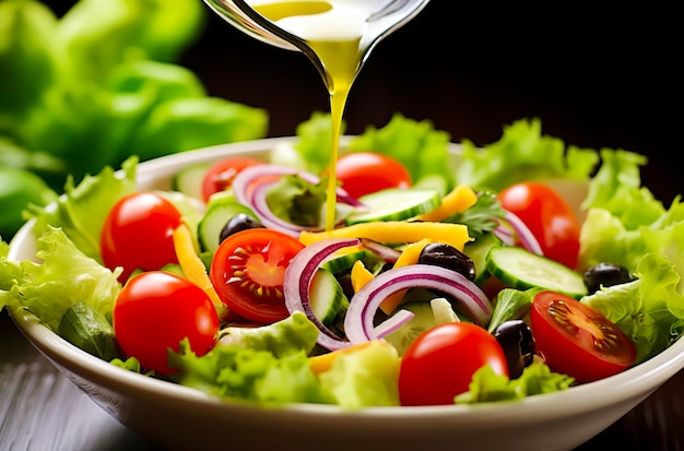 Foto gezondheidsvoordelen van een gezonde salade in de stijl van nauwkeurige details, glad en glanzend