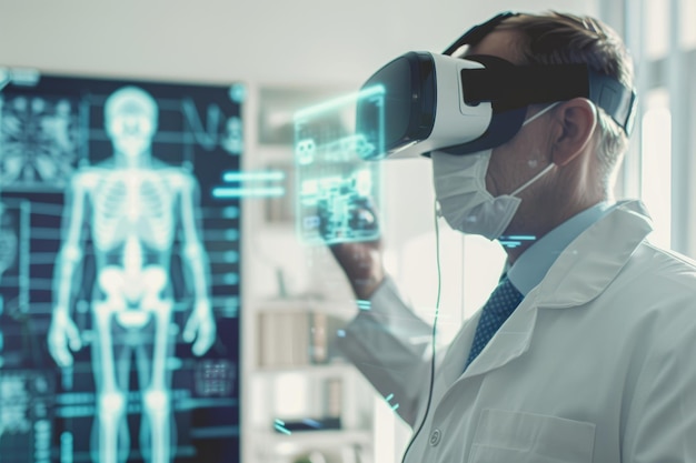 Gezondheidszorg en medische technologie concept geneeskunde arts met een virtual reality bril door ai