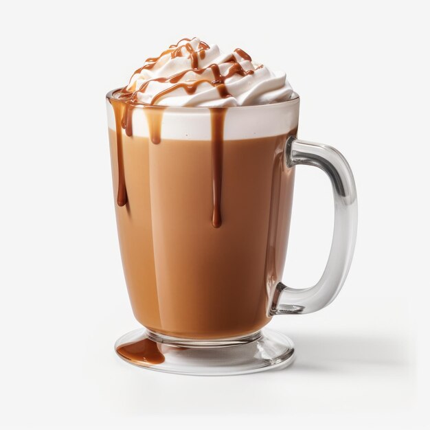 Gezouten karamel warme chocolade geïsoleerd op witte achtergrond Generatieve AI