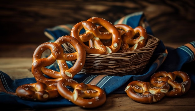 Gezouten pretzels gestapeld hoog perfecte Oktoberfest-traktatie gegenereerd door AI