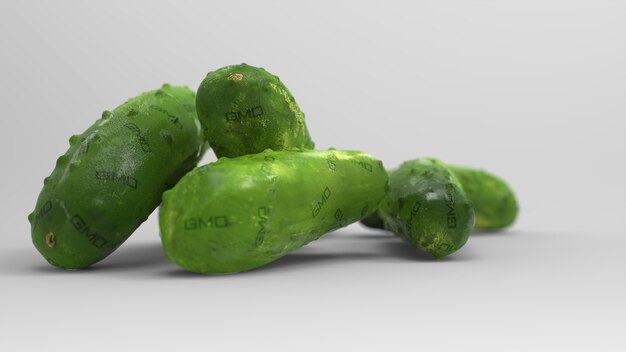 Ggo-voedsel. illustratie van komkommers met ggo-teken