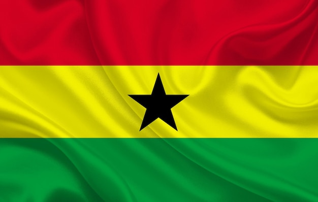 Флаг страны Гана на волнистом шелковом фоне