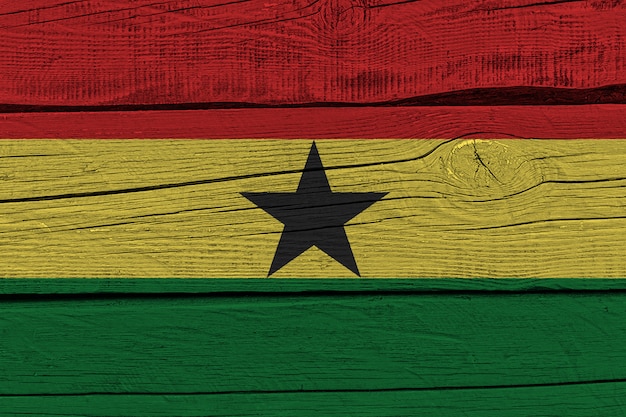 Ghana flag painted on old wood plank