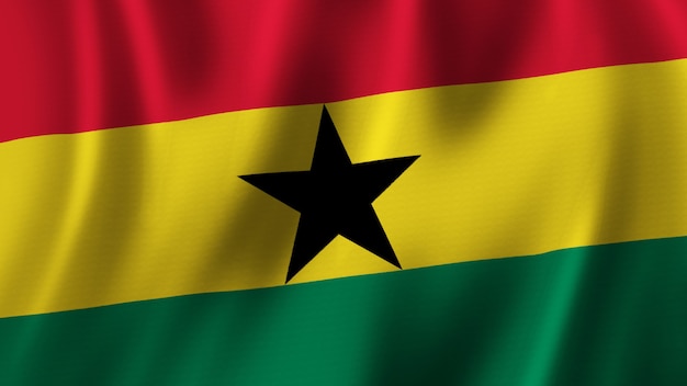 Ghana Flag Waving Closeup 3D Rendering With High Quality Image with Fabric Texture