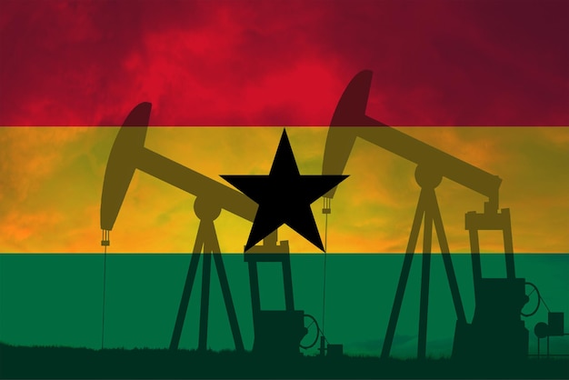 Ghana oil industry concept industrial illustration Ghana flag and oil wells stock market exchange economy and trade oil production