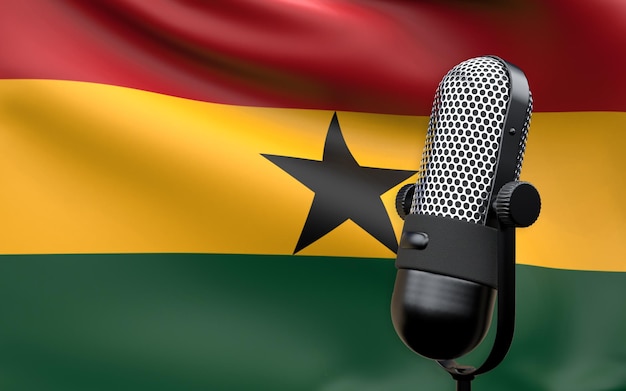 Foto ghana vlag met microfoon 3d-rendering beeld