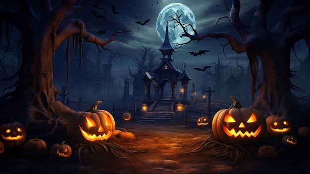 Premium AI Image | Ghastly Halloween pumpkin patch