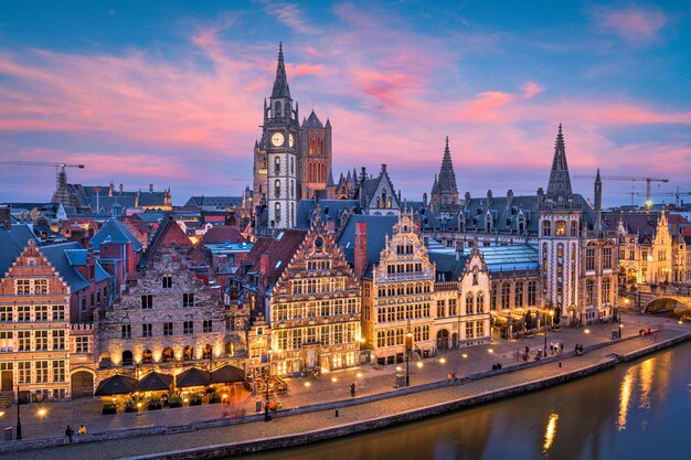 Ghent Belgium old town cityscape from the Graslei